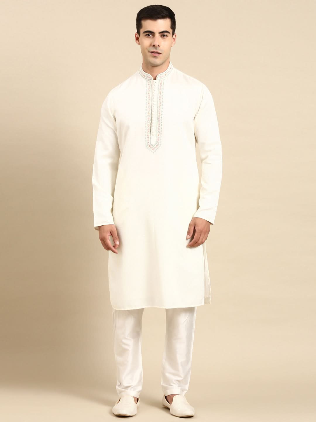 Off White Embroidered Kurta Set