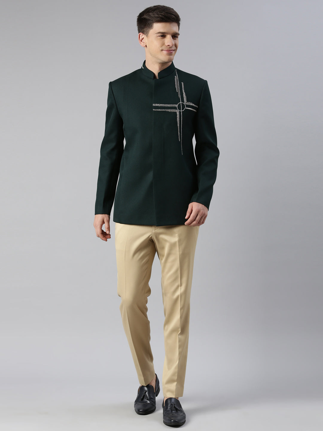 Bottle Green Embroidered Bandhgala
