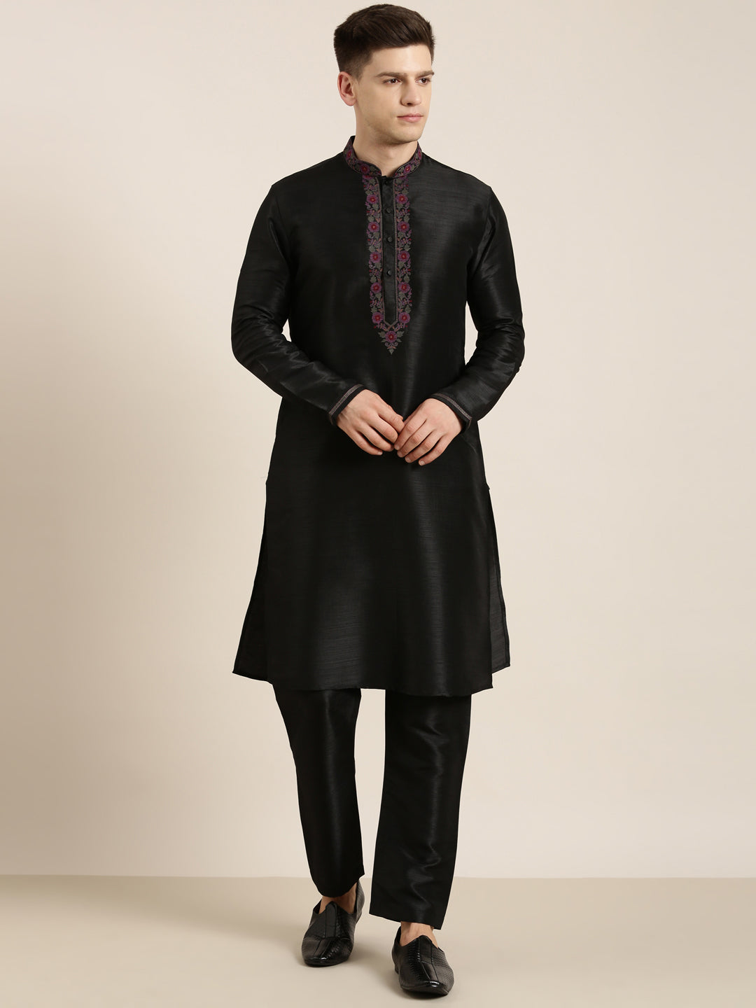 Black Pashmina Embroidered Kurta set