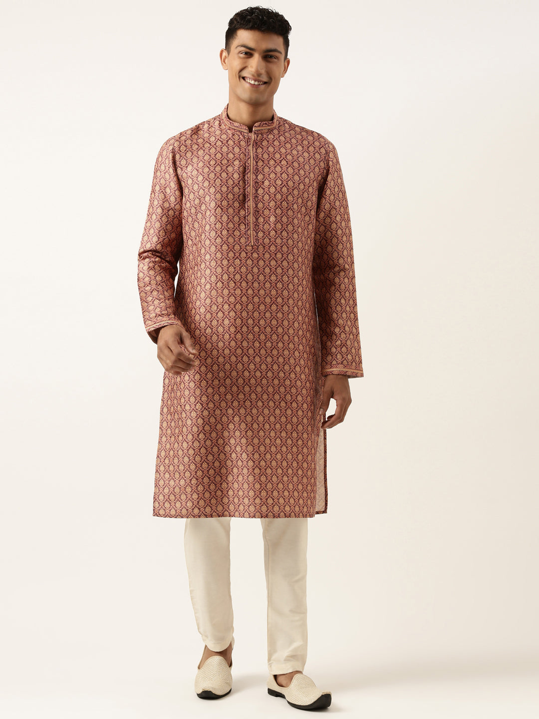 Wine Baroque Printed Kurta Set