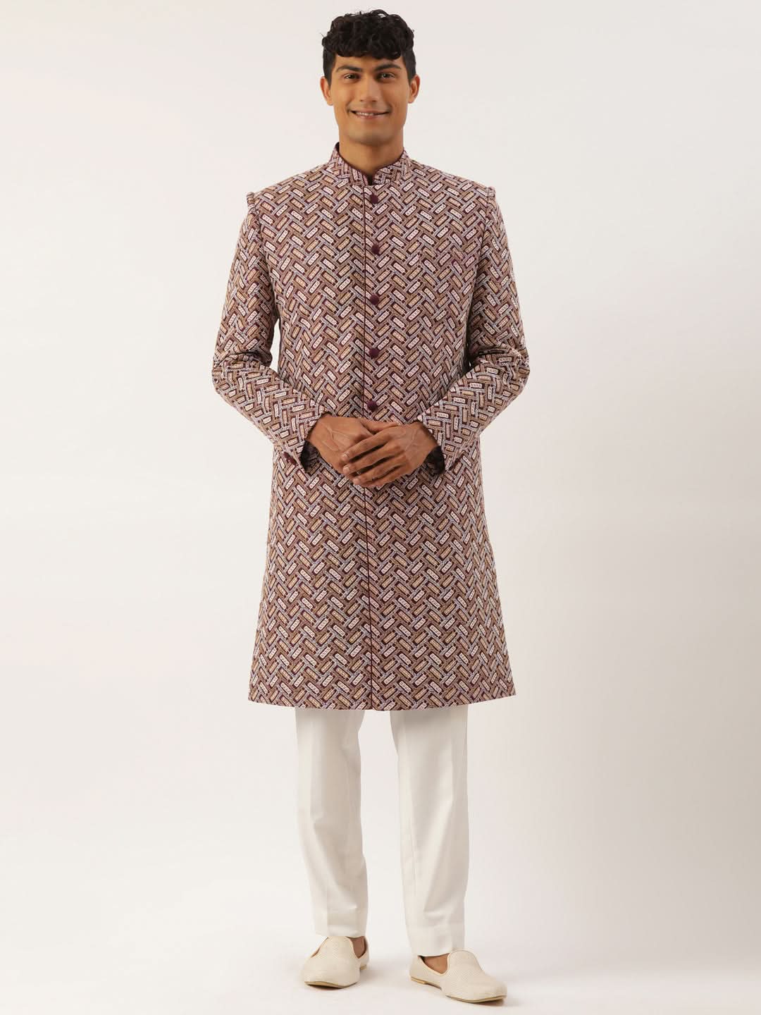 Wine Chikankari Embroidered Indo