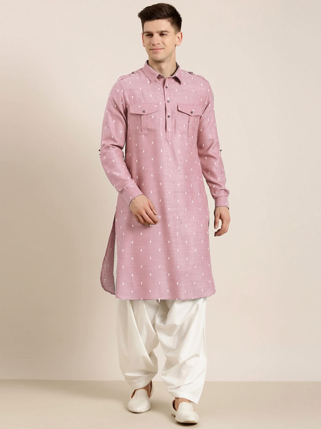Pink Cotton Pathani With Salwar