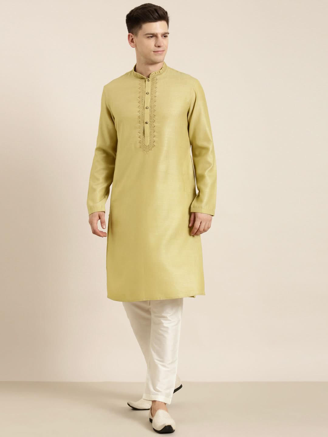 Begish Green cotton Dori Embroidered Kurta