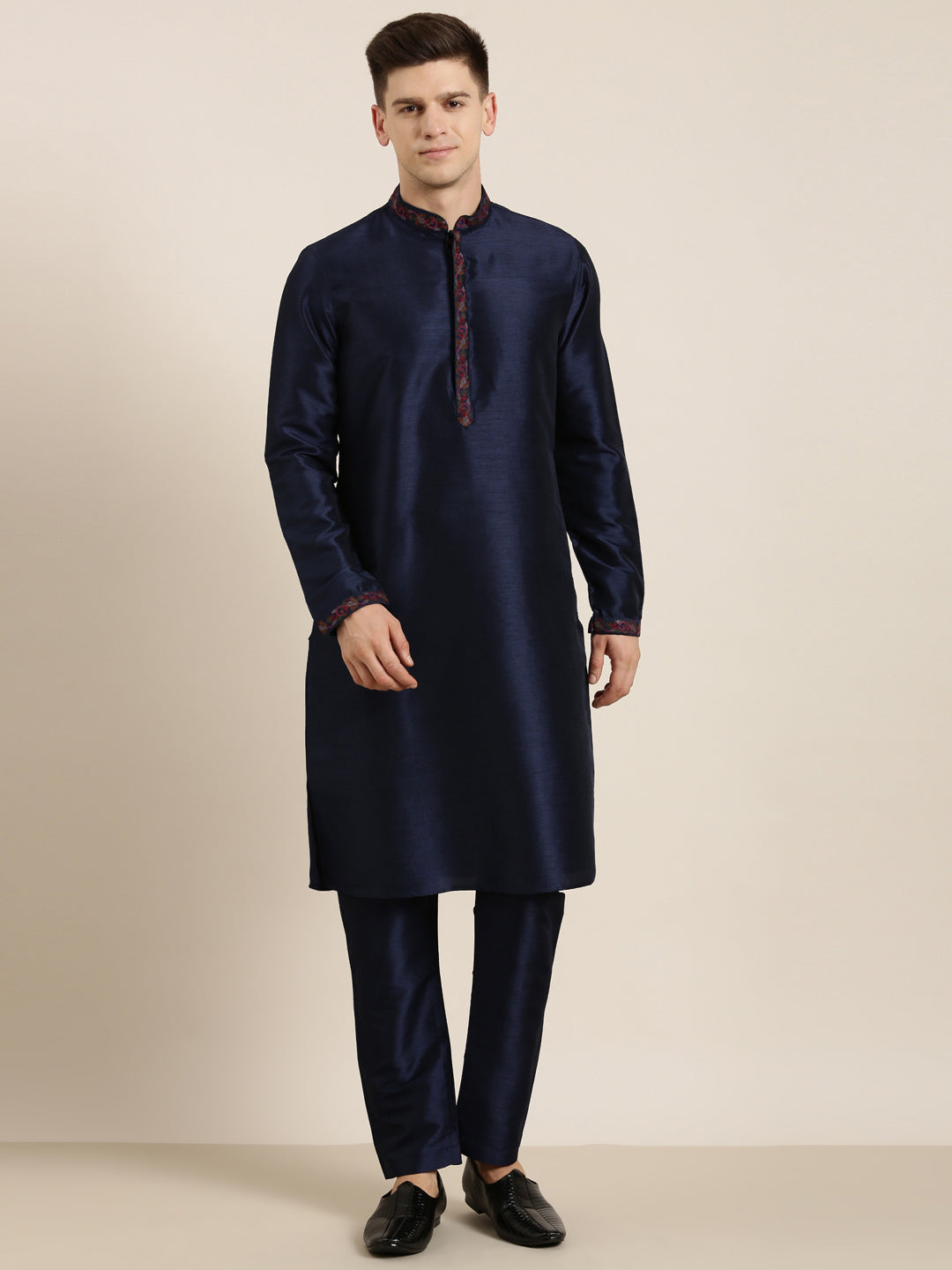 Navy Pashmina Embroidery Kurta Set
