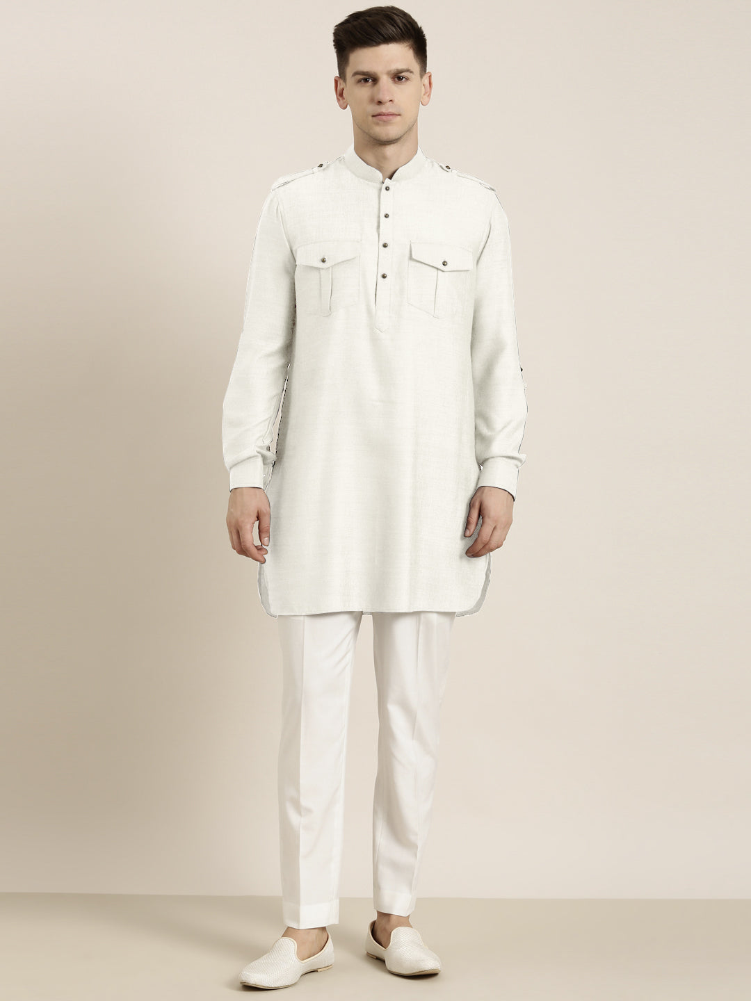Off White cotton Short Pathani