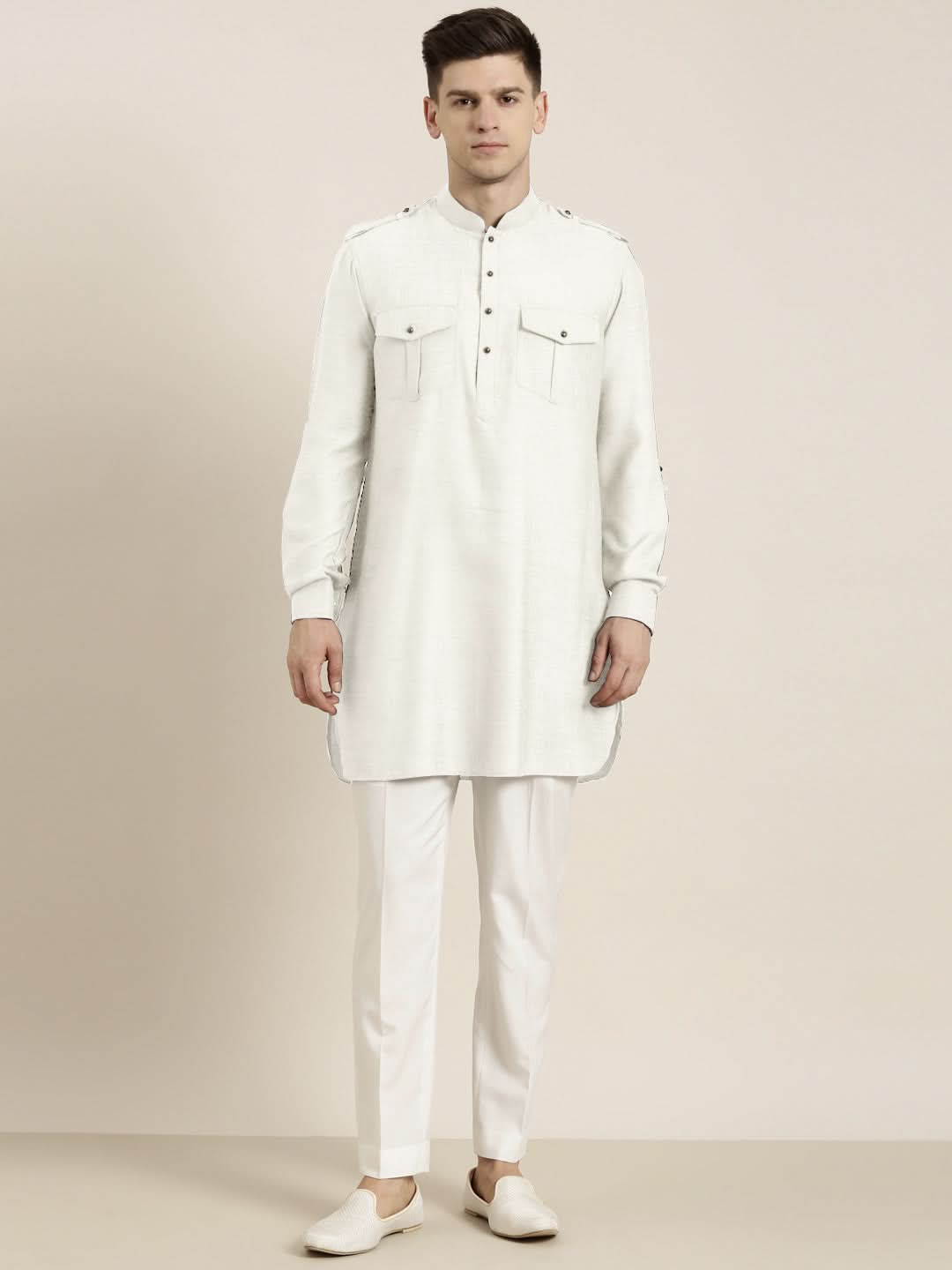 Off White cotton Short Pathani