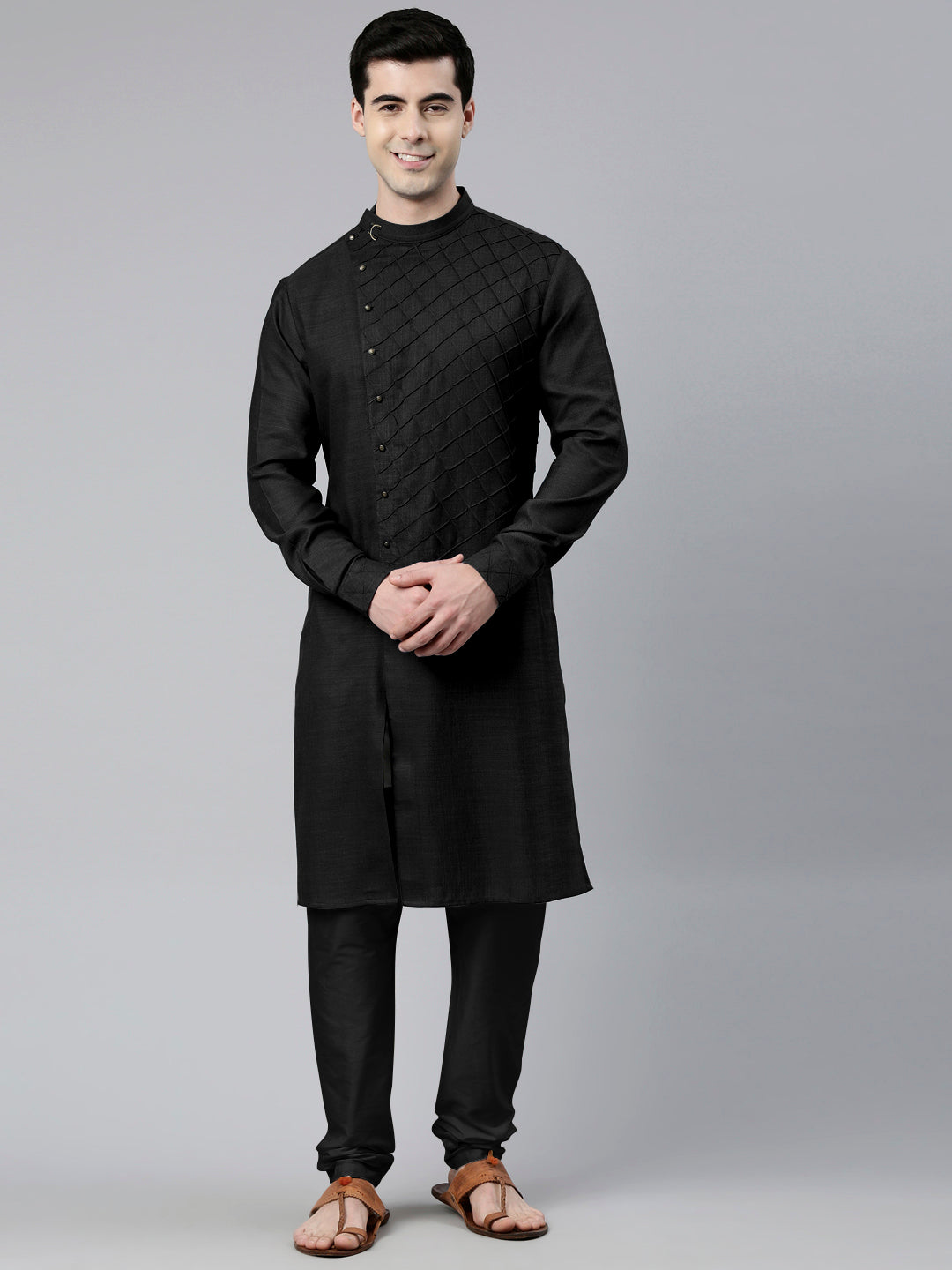 Black Angrakha Kurta Set