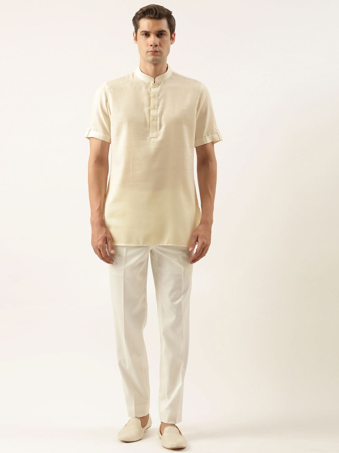 Cream Cotton Short Kurta Set