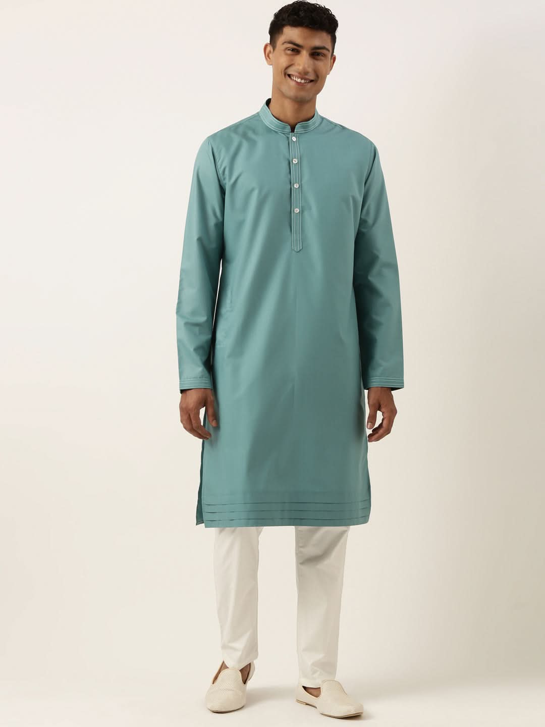 Teal Cotton Cotton Kurta Set