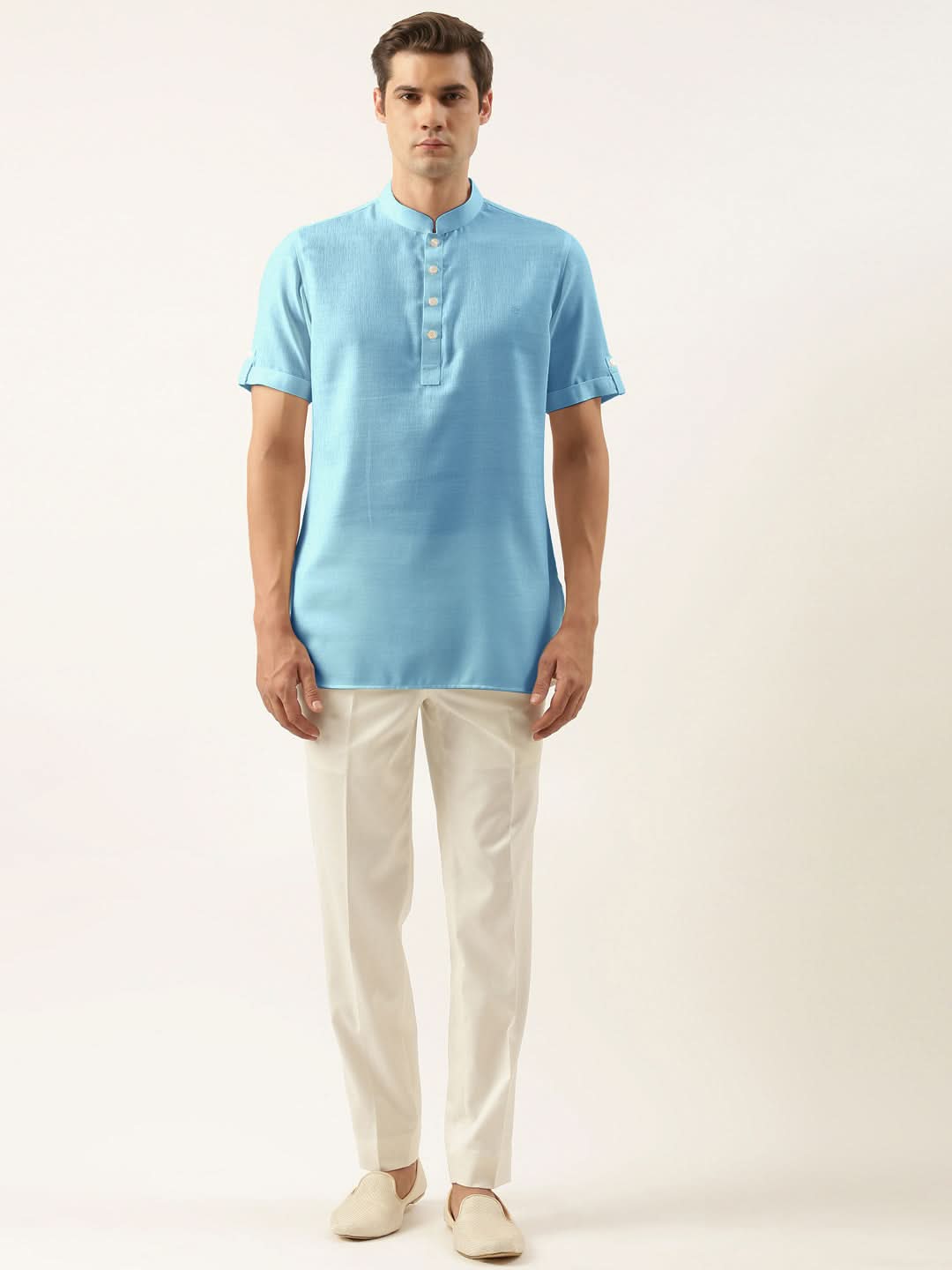 Light Blue Cotton Short Kurta Set