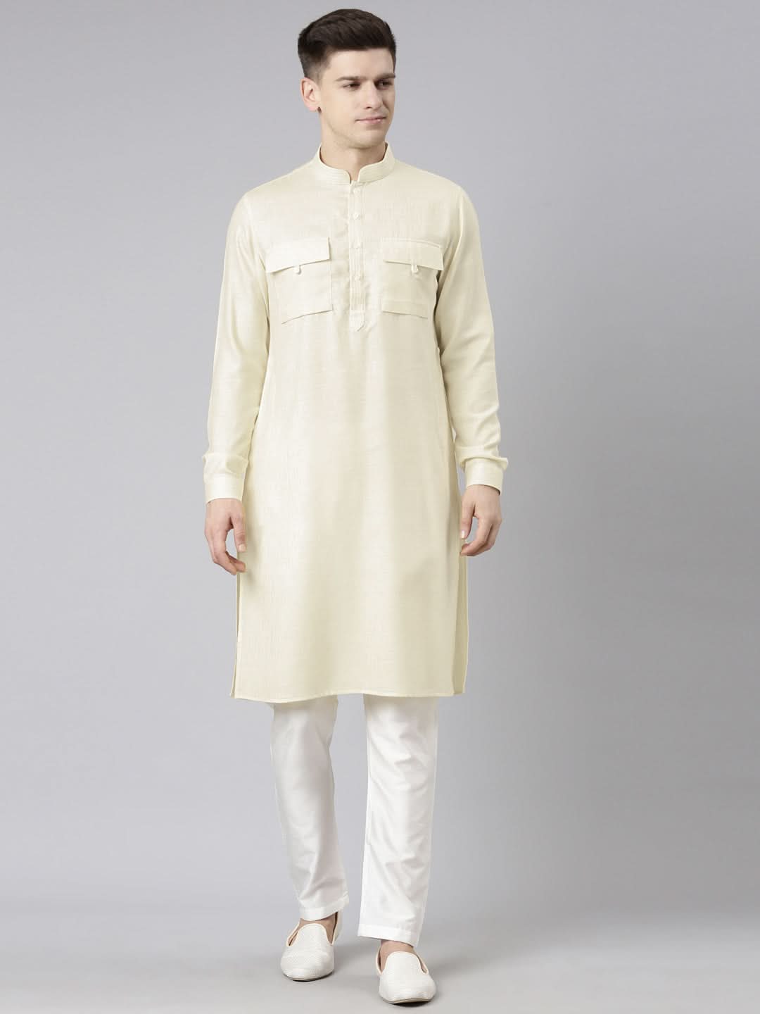 Cream Pathani Kurta Set