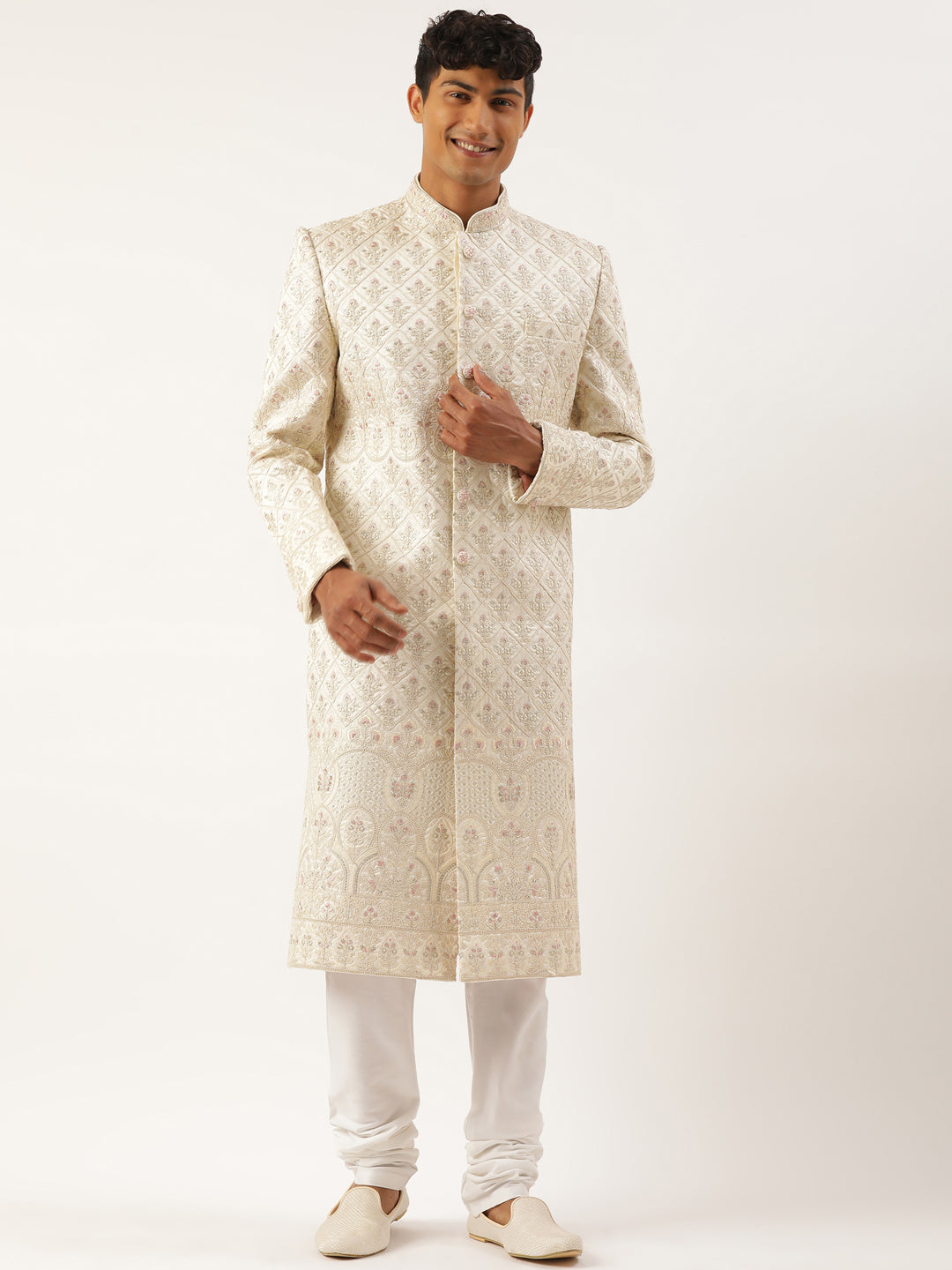 Cream Embroidered Sherwani