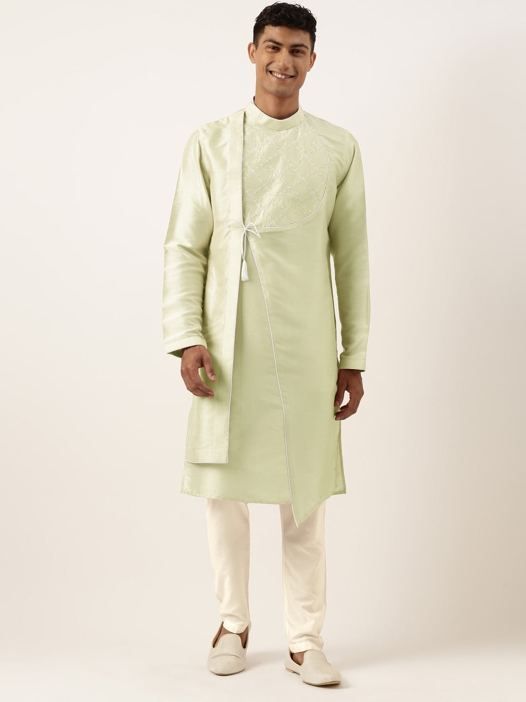 Mint Green Embroidery Angrakha Kurta Set