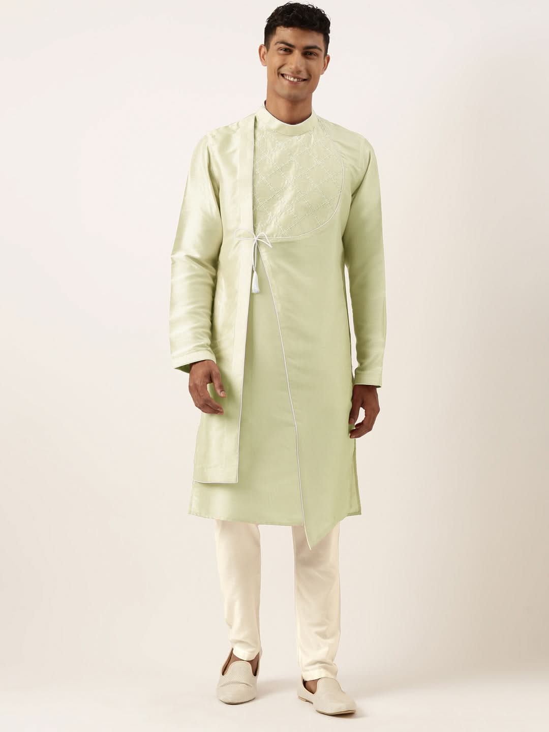Mint Green Embroidery Angrakha Kurta Set
