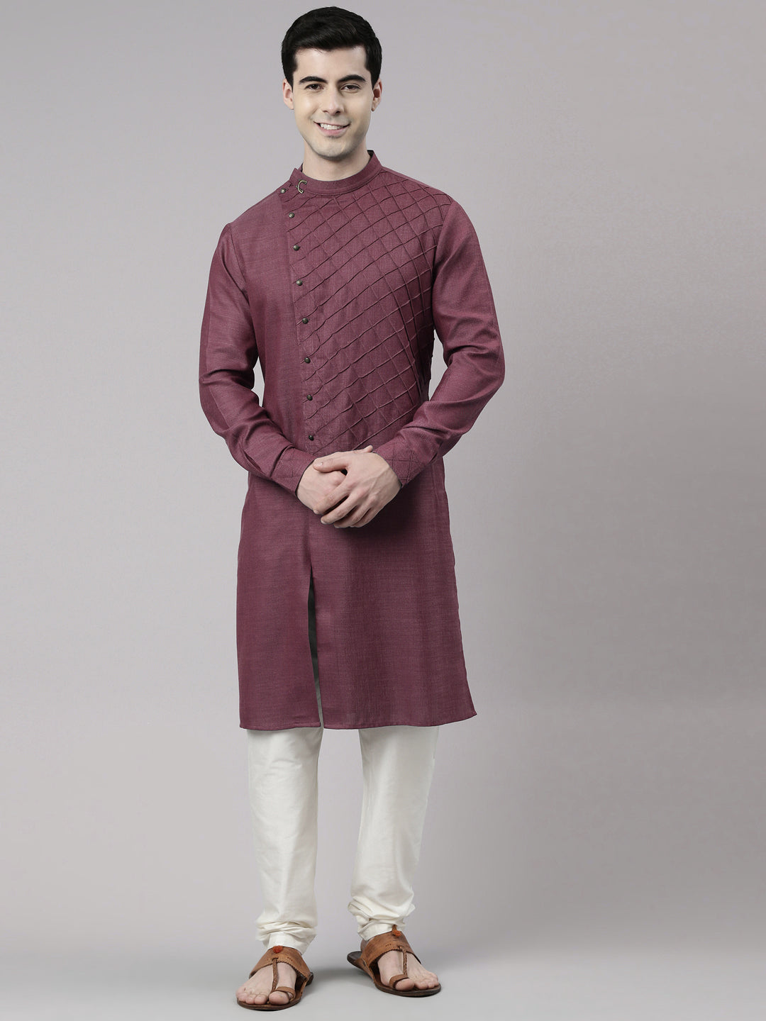 Wine Angrakha Kurta Set