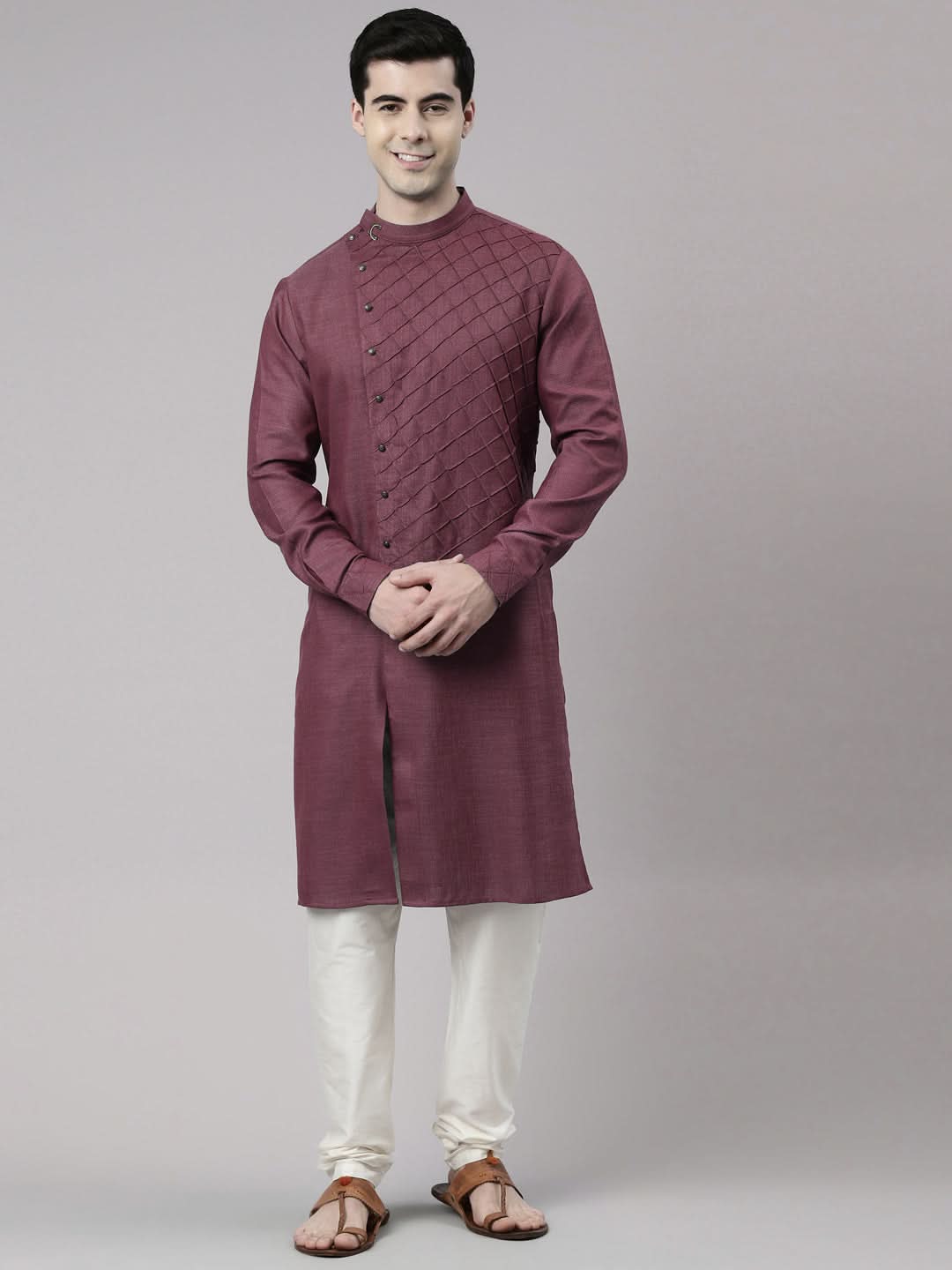 Wine Angrakha Kurta Set