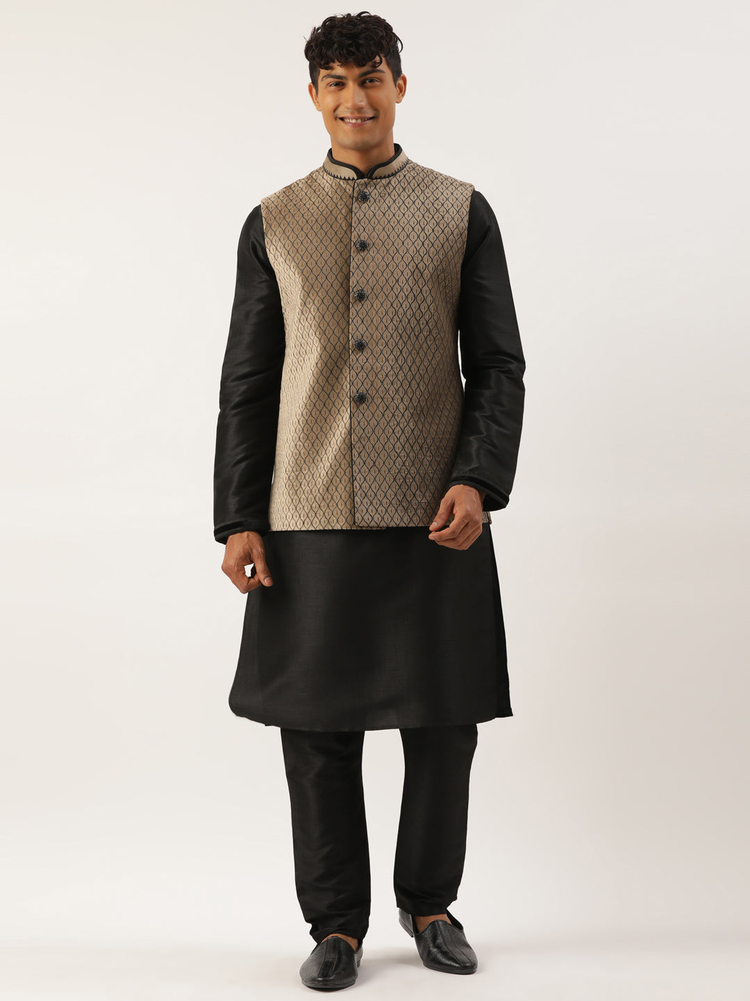 Beige Embroidered Jacket Kurta Set