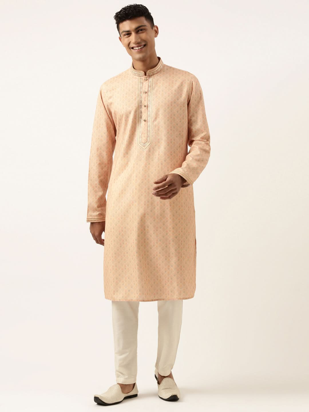 Peach Printed Kurta Set