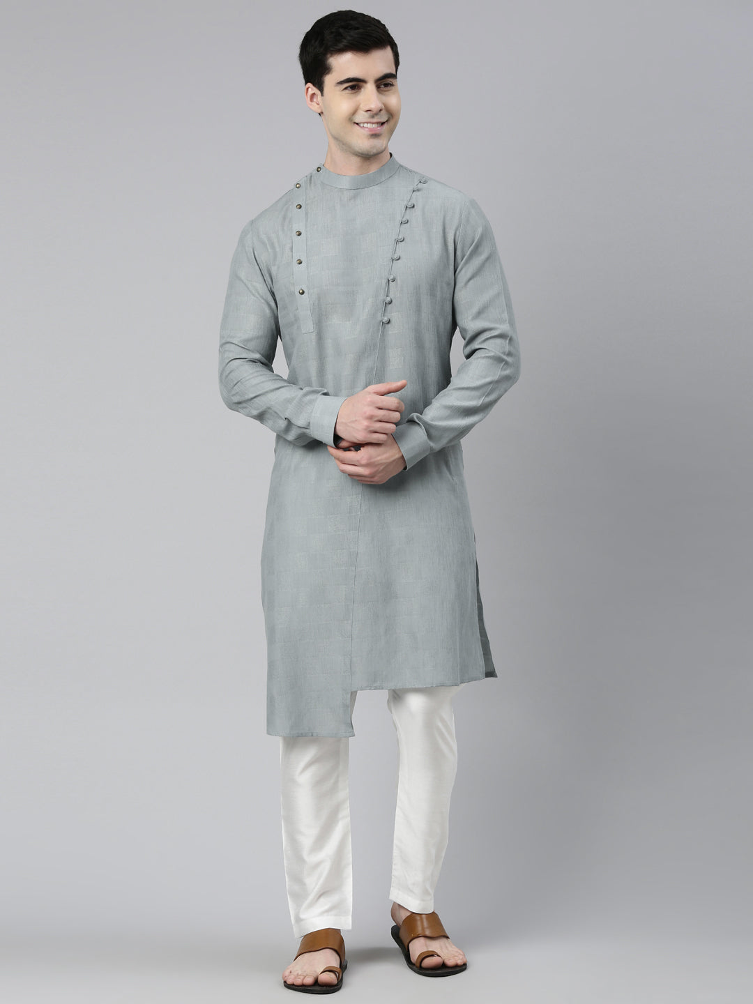 Light Grey Asymmetrical Kurta Set
