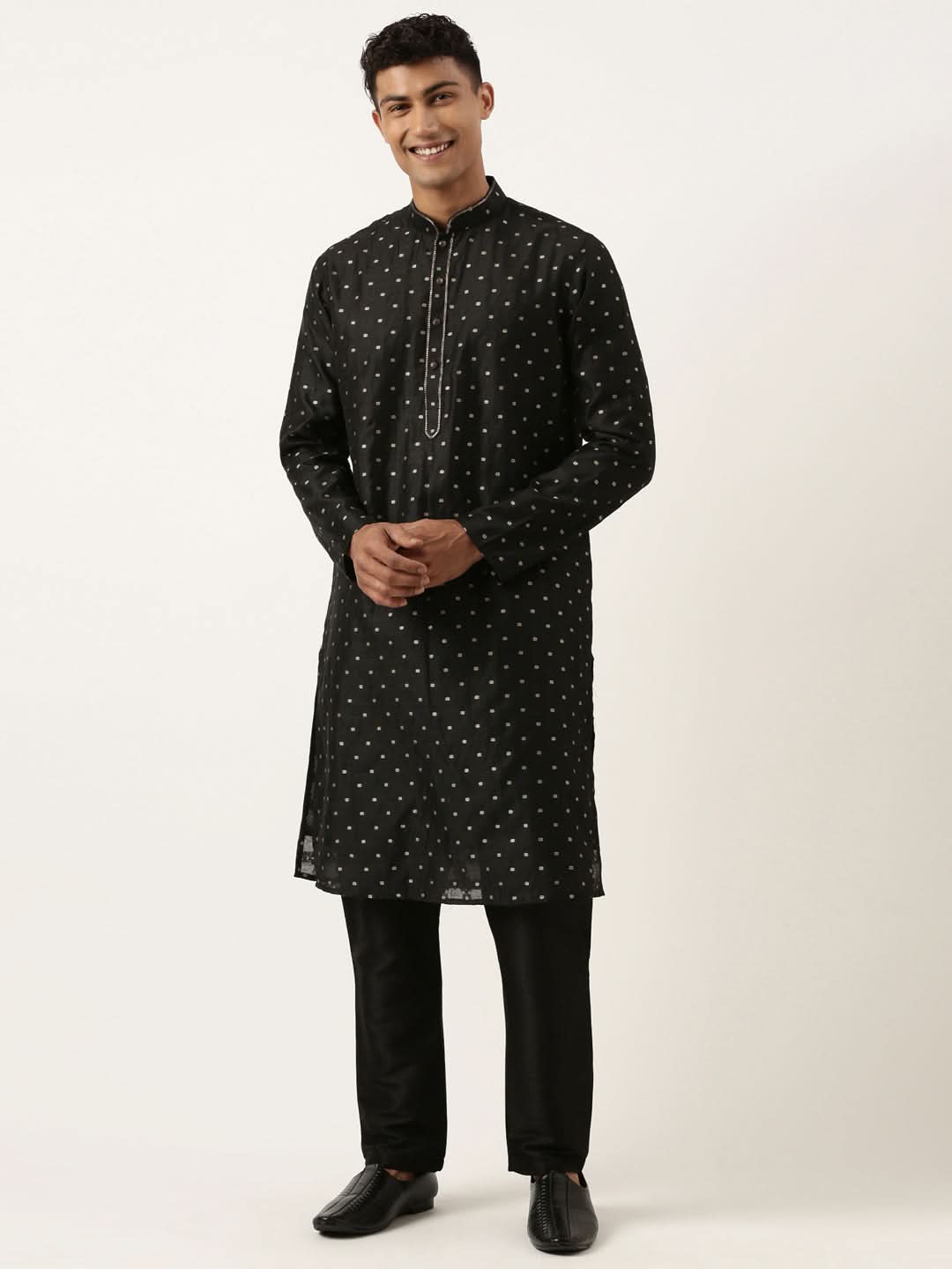 Black Chanderi Jacquard Kurta Set
