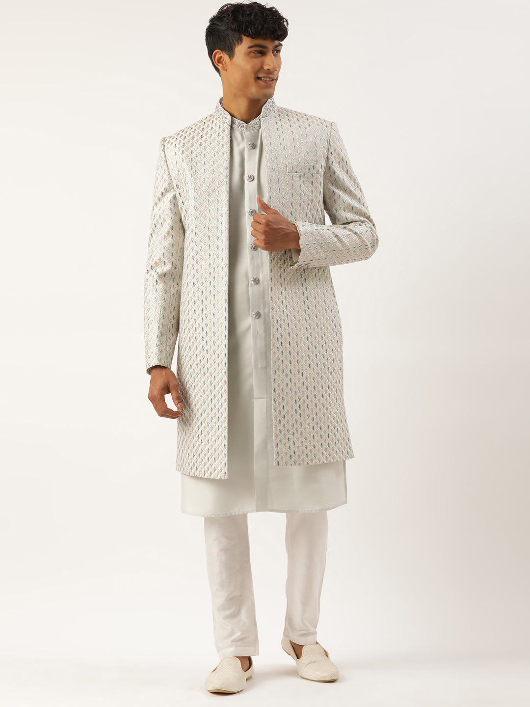 Light Blue Embriodered Indowestern With Kutra