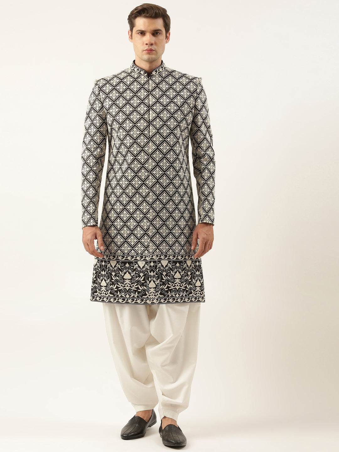 Black Silk Embroidered Indowestern Set