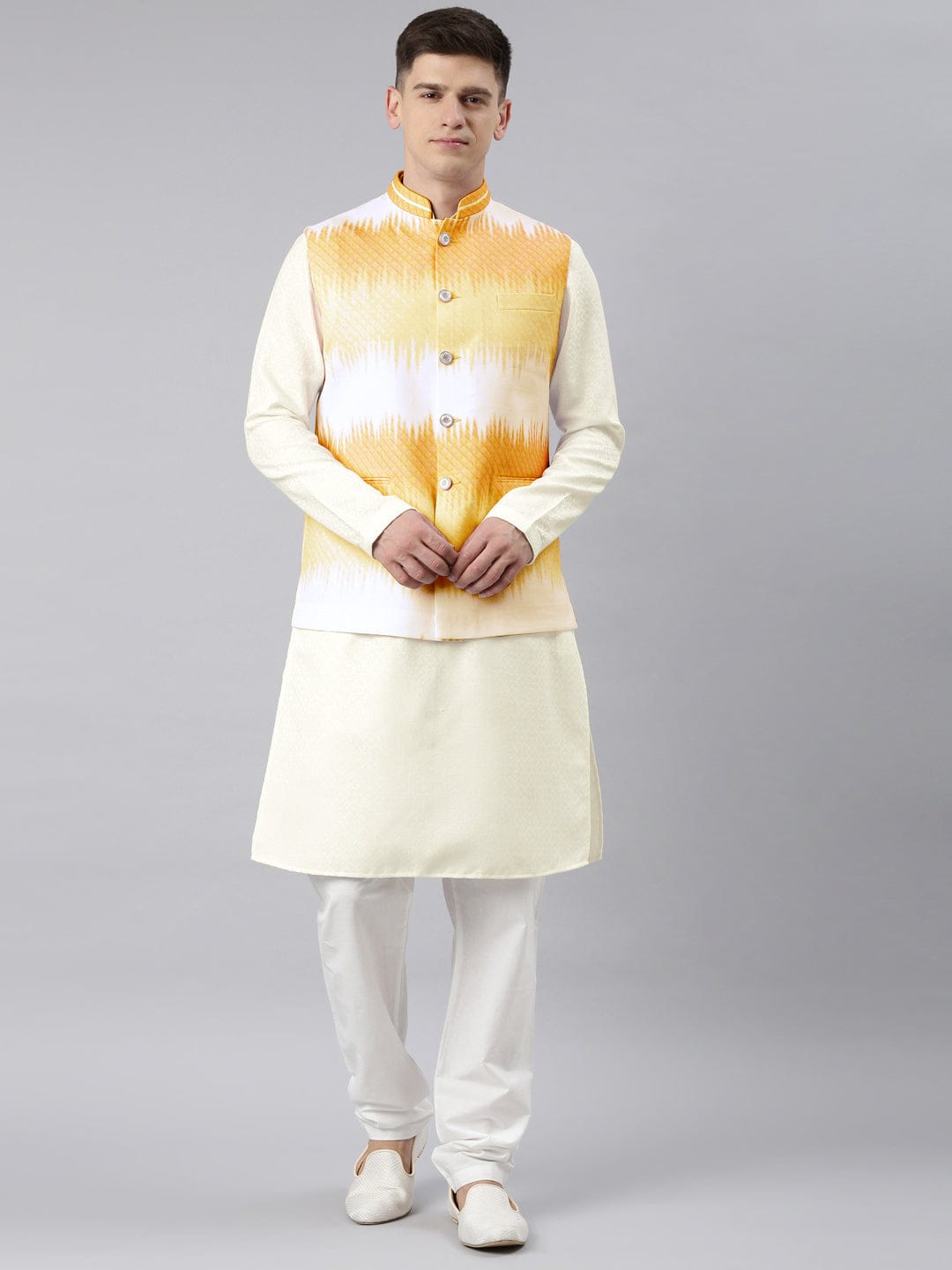 Yellow Ombre Jacket Kurta Set