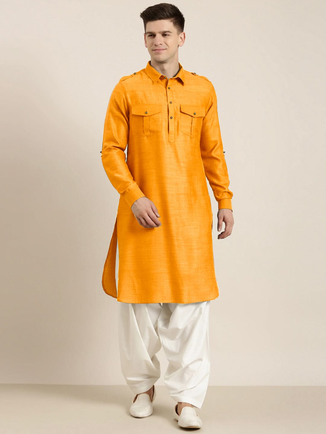 Mustard cotton Pathani with Salwar