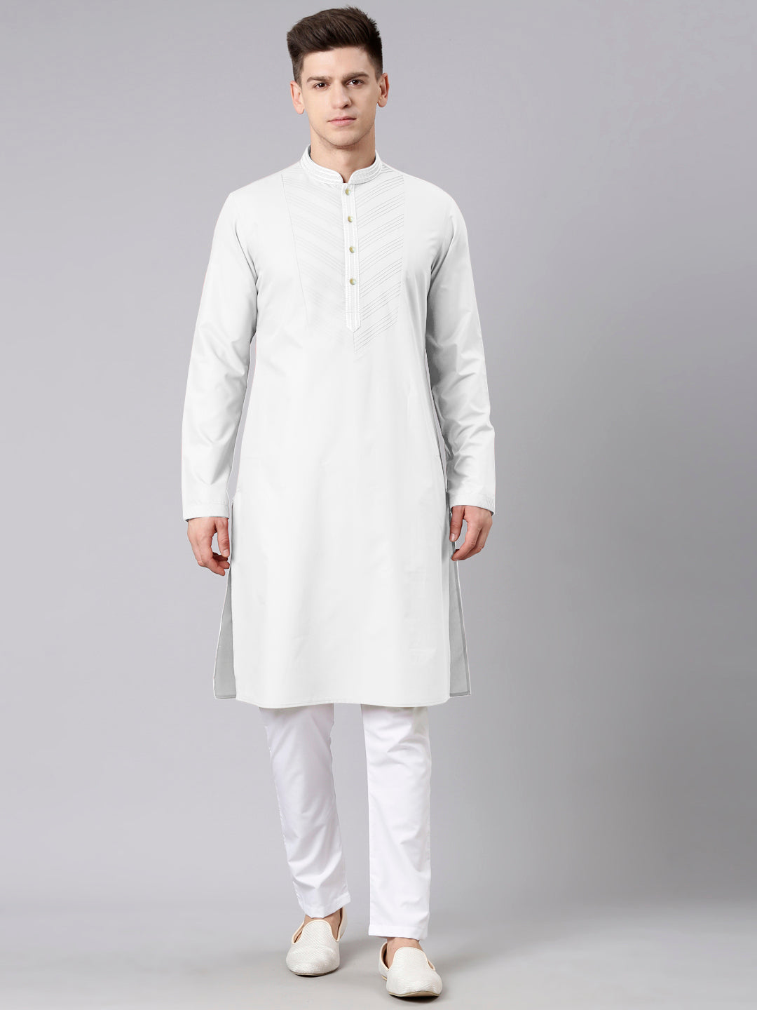 White Pleated Cotton Kurta Set
