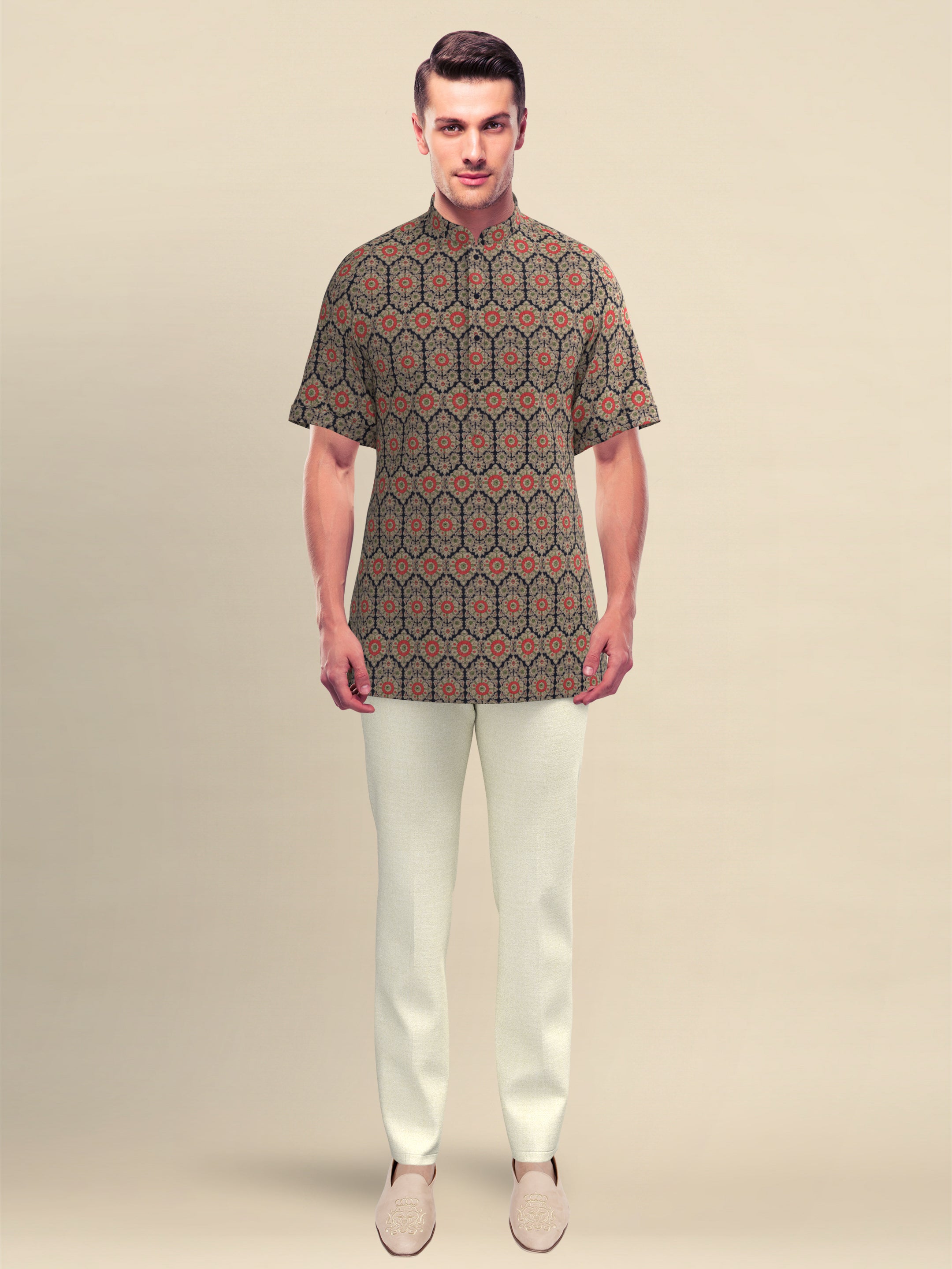 Navy Sanganeri Printed Short Kurta