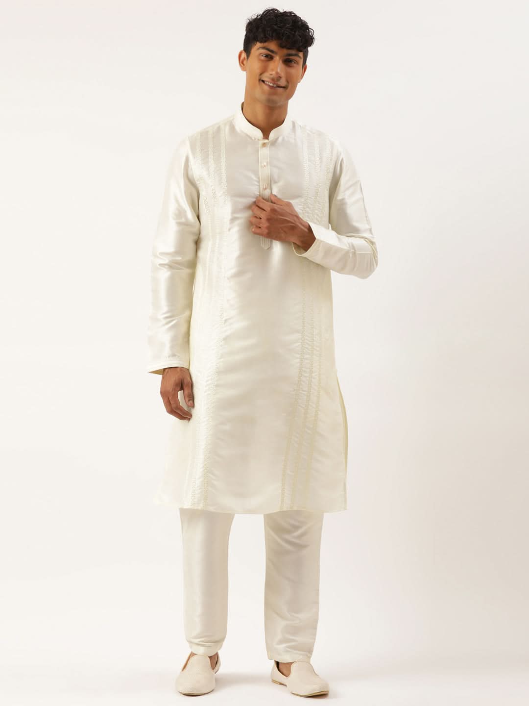 Cream Embroidered Kurta Set