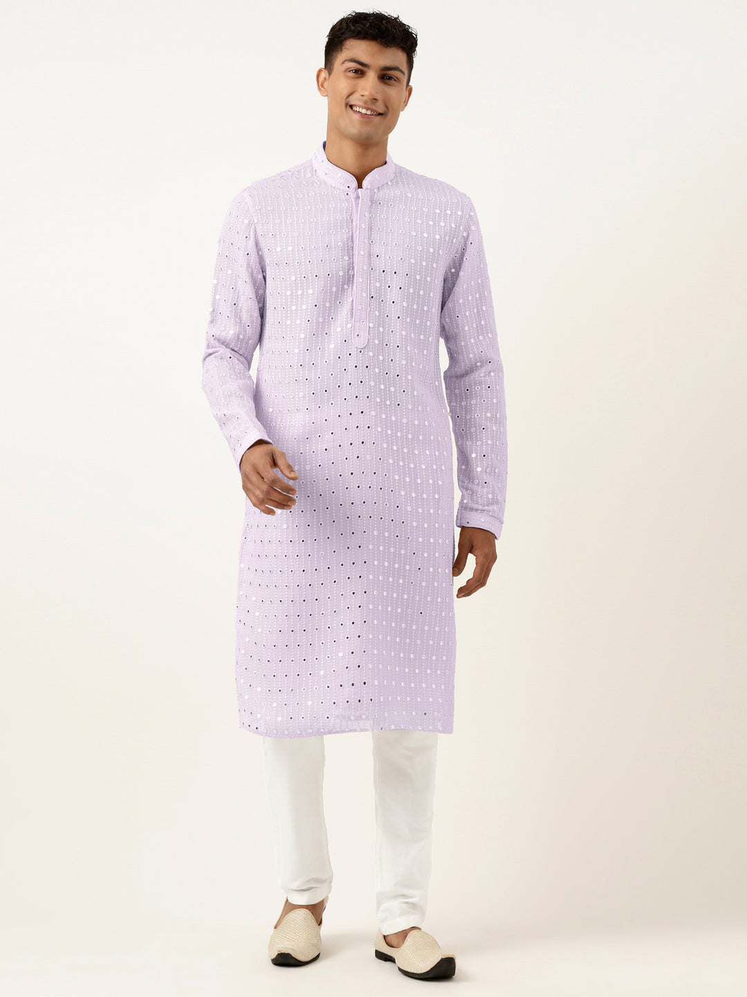 Lavender Mirror Embroidered Georgette Kurta Set