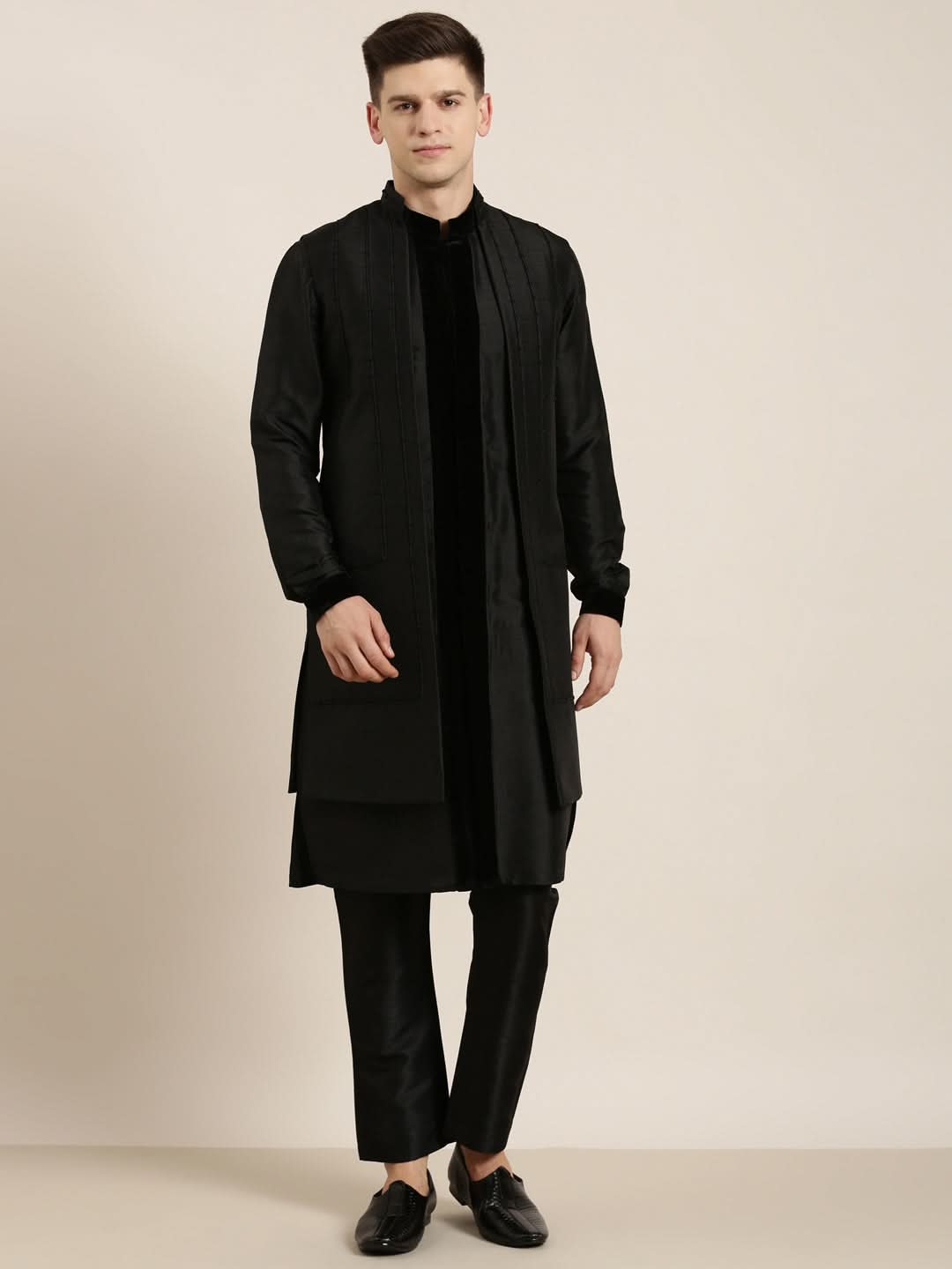 Black Long Jacket Kurta Set