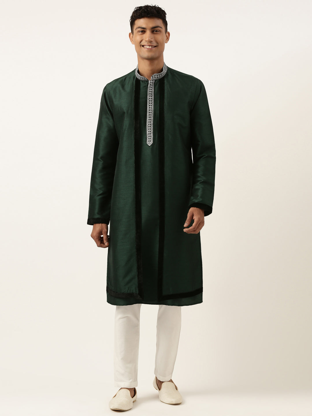 Green Embroidered Layered kurta Set