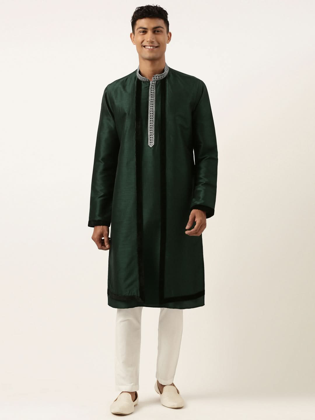 Green Embroidered Layered kurta Set