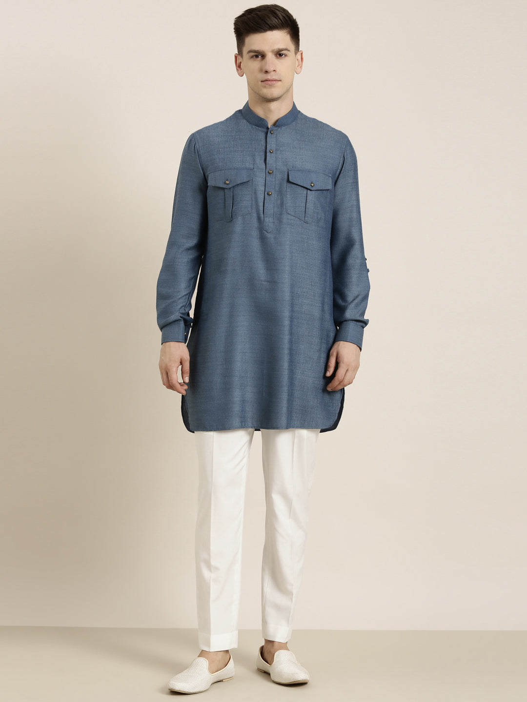 Denim Blue Cotton Short Pathani
