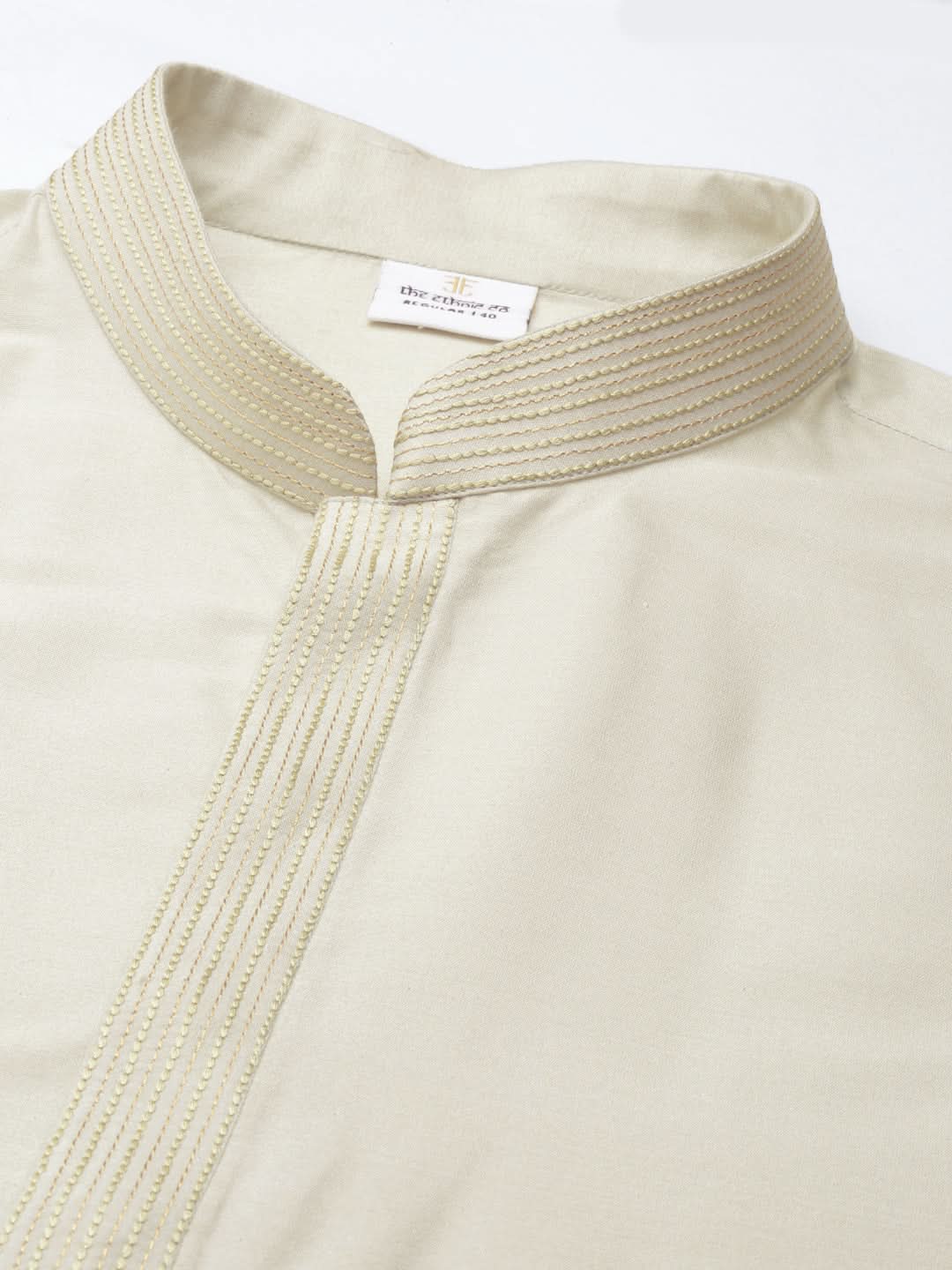 Cream Printed Lapel Style Jacket With Cream Gold Motif Kurta