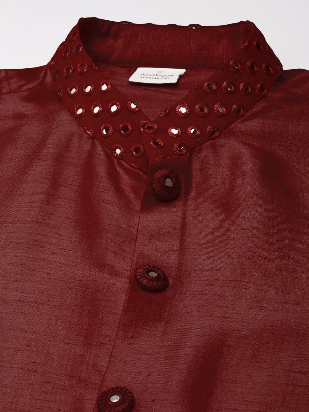 Maroon Mirror Embroidered Indowestern With Kutra