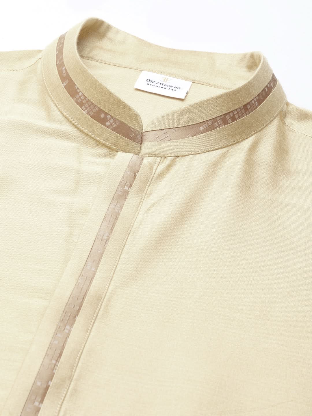 Beige Jacquard Jacket With Kurta Set