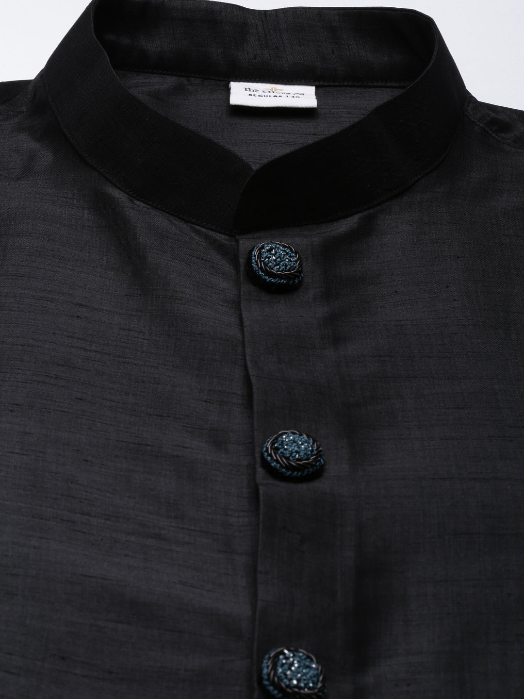 Teal Black Jacquard open Indowestern Set