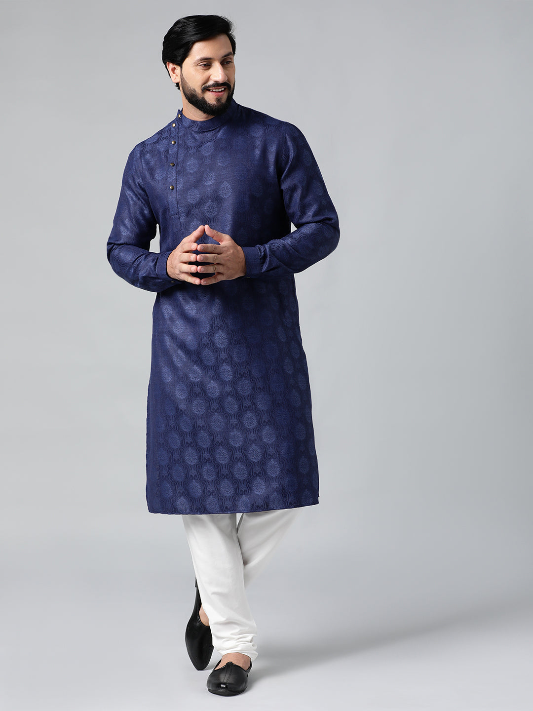Blue Self design Side Open Kurta Set