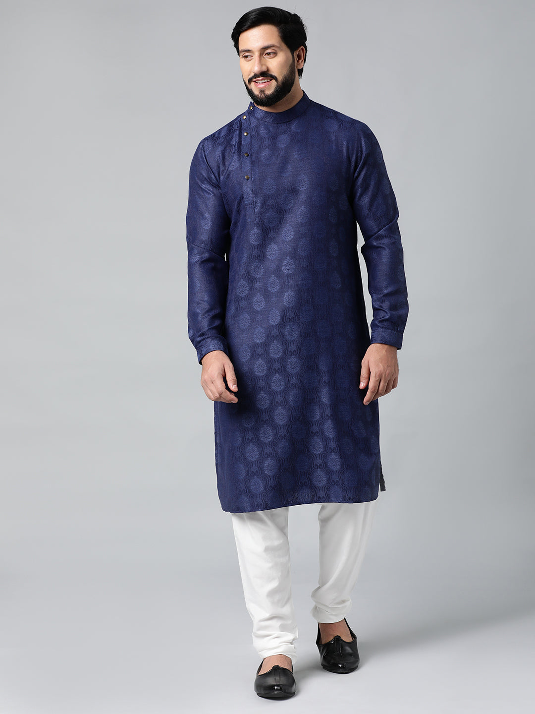 Blue Self design Side Open Kurta Set
