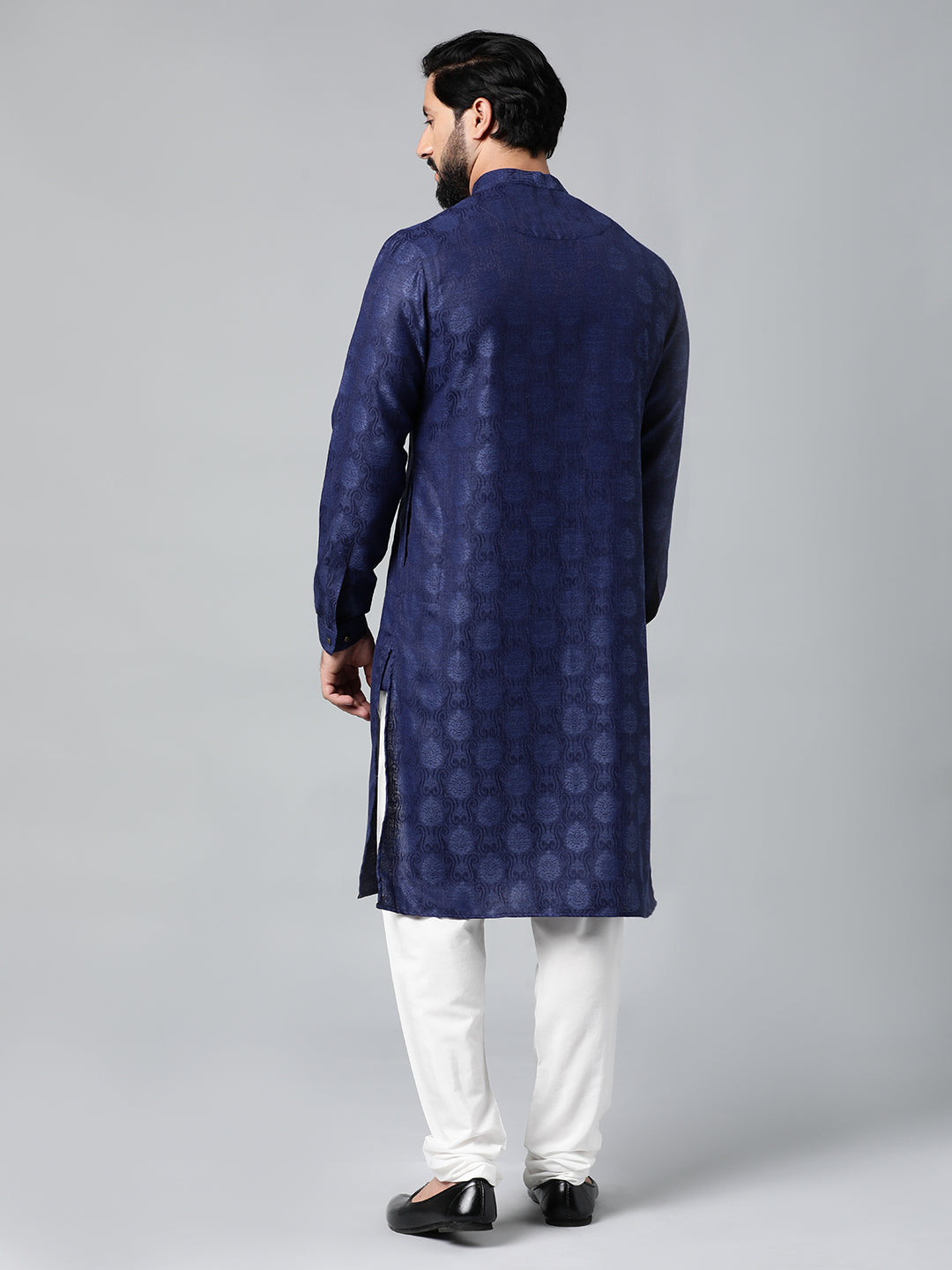 Blue Self design Side Open Kurta Set