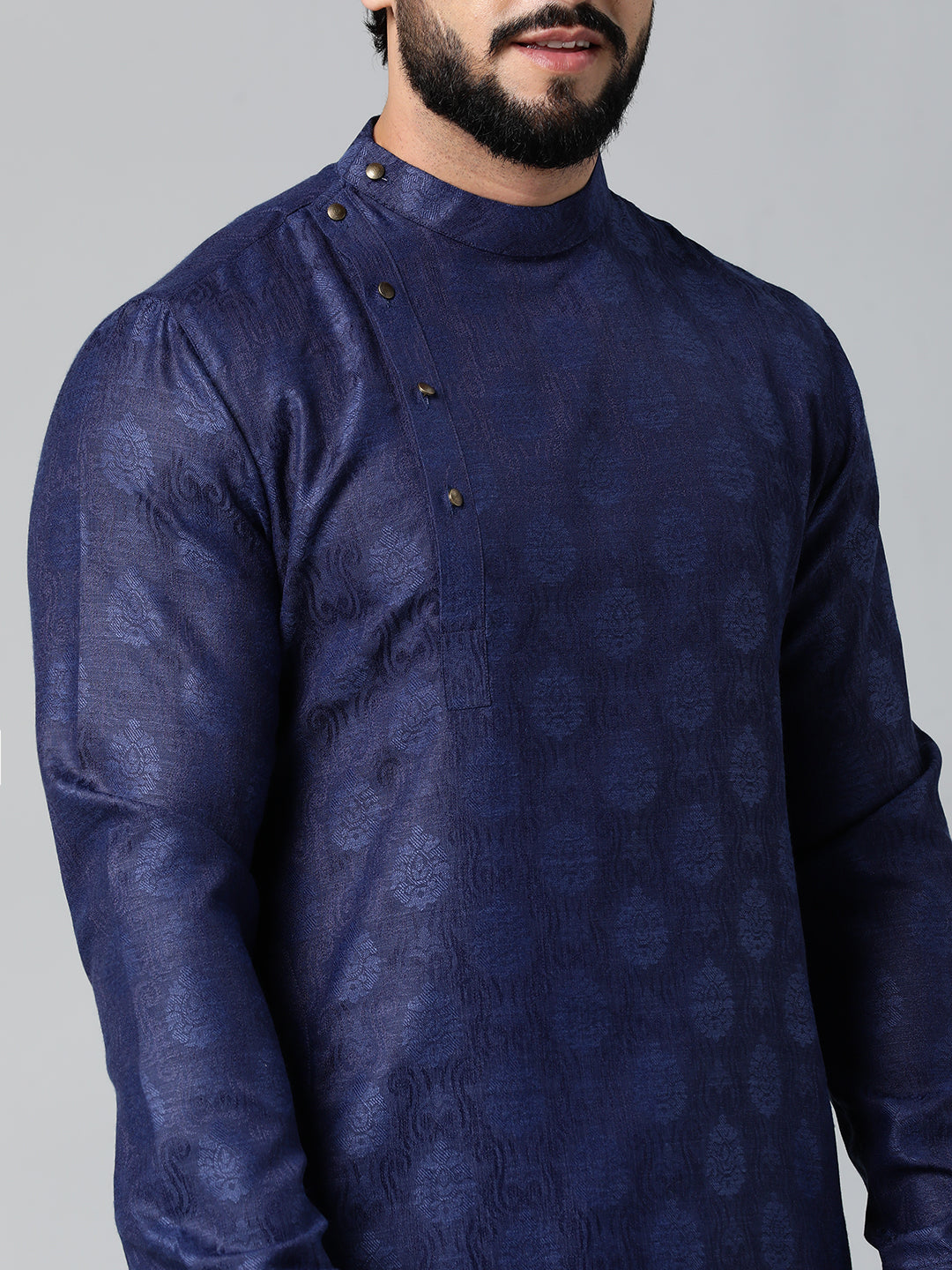 Blue Self design Side Open Kurta Set
