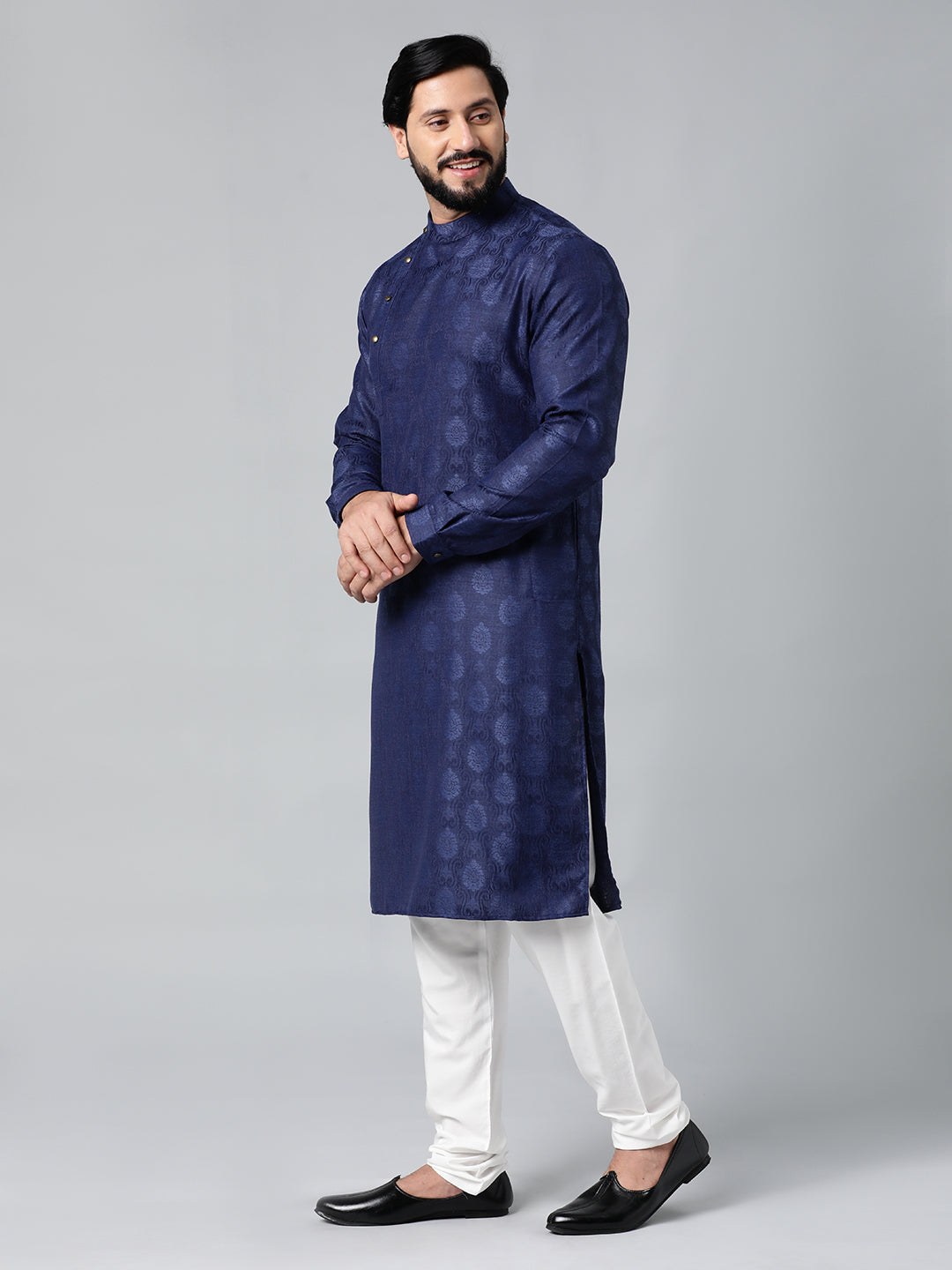 Blue Self design Side Open Kurta Set