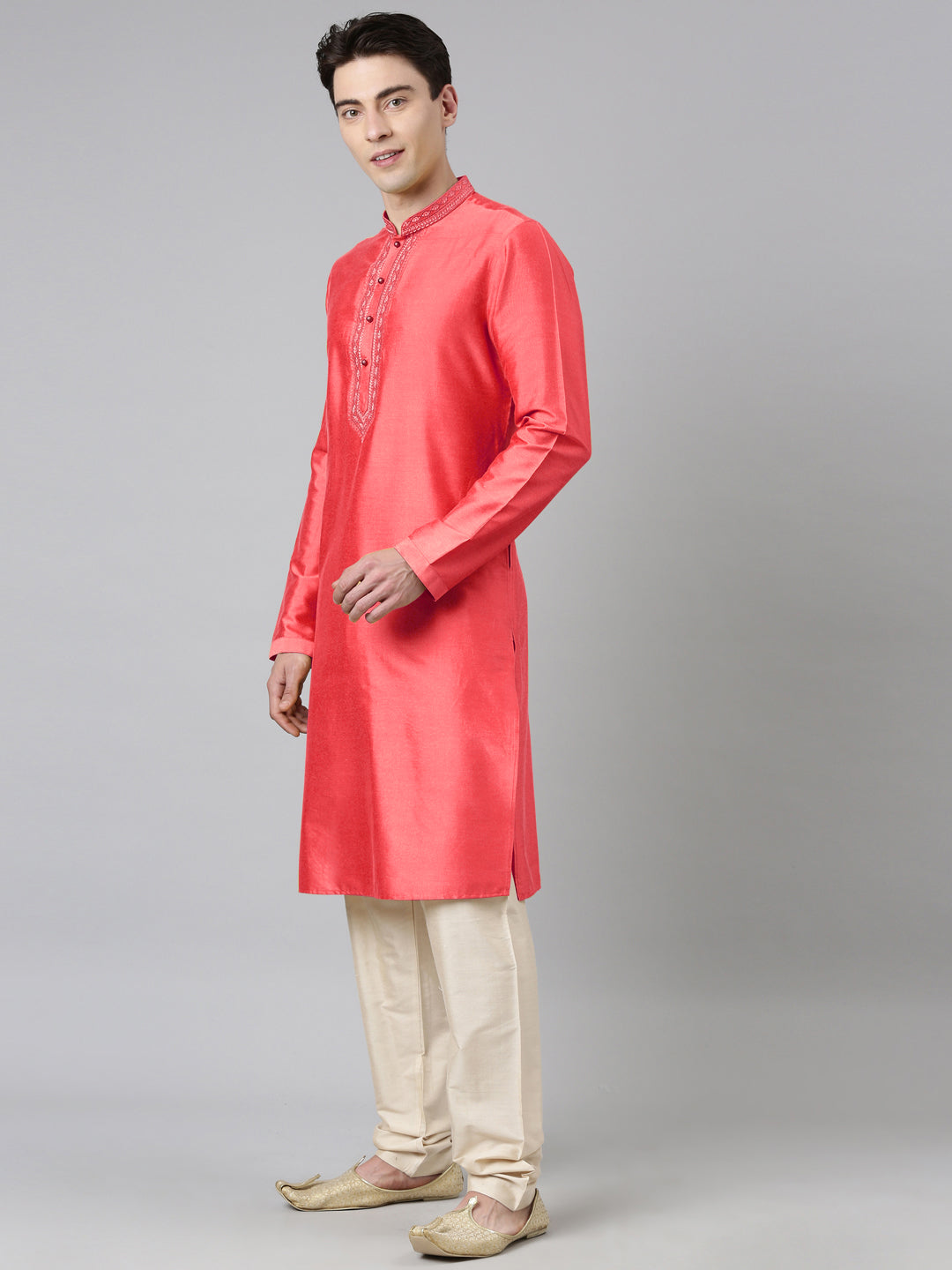 Red Silk Embroidery Kurta Set
