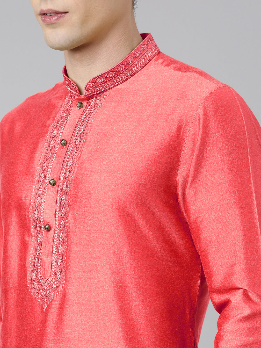 Red Silk Embroidery Kurta Set