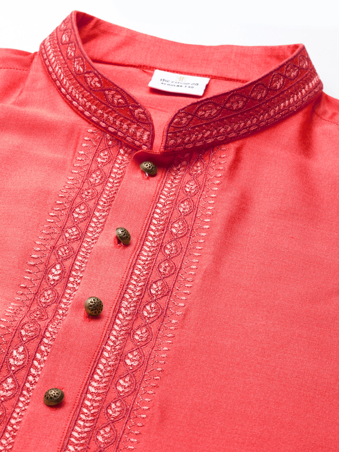 Red Silk Embroidery Kurta Set