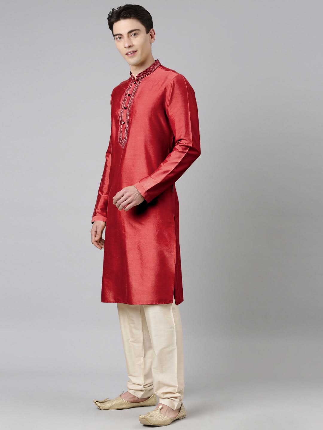 Maroon Silk Embroidery Kurta Set