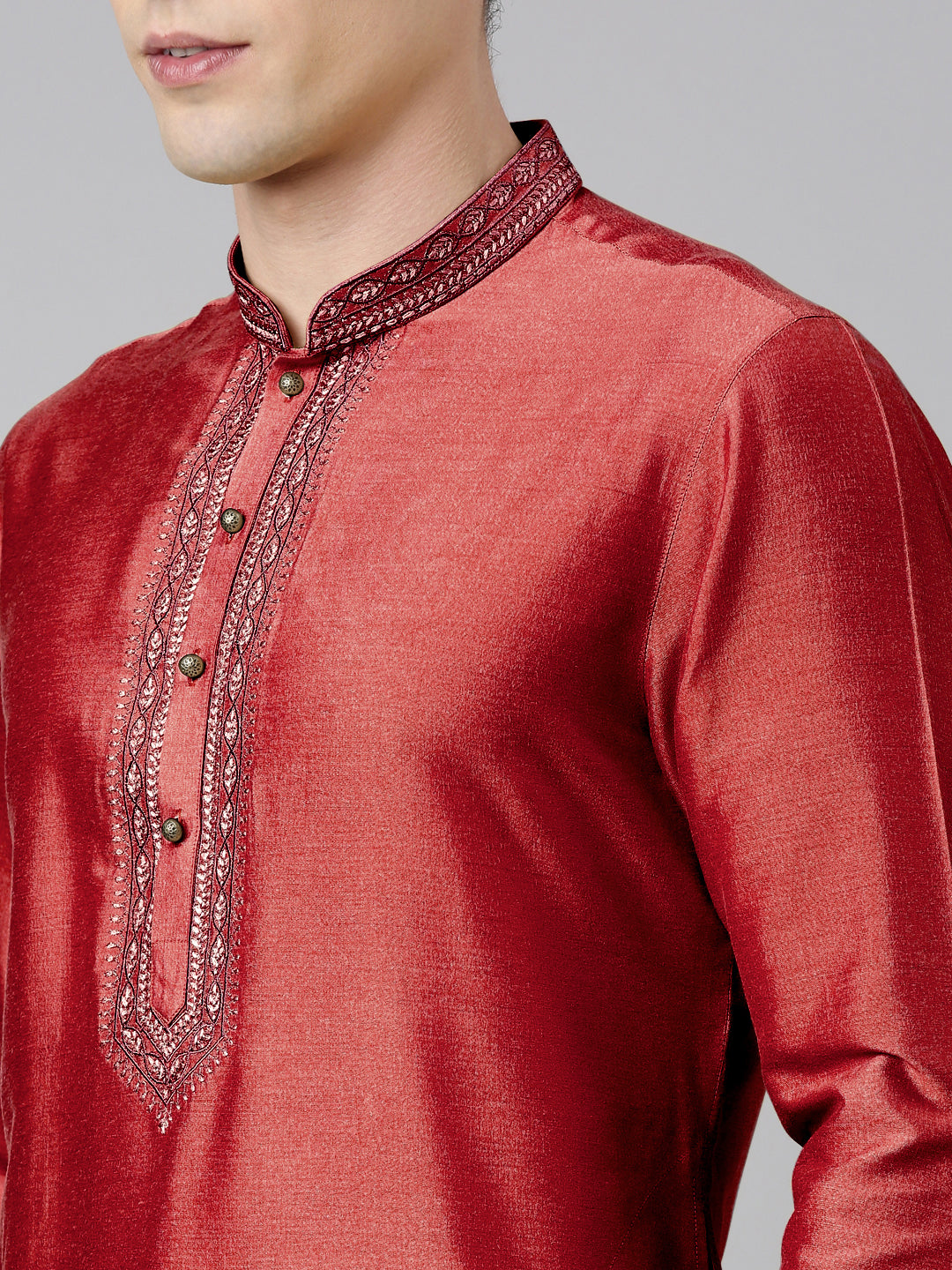 Maroon Silk Embroidery Kurta Set